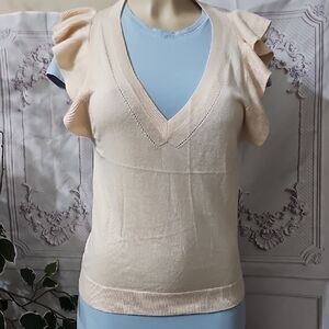 Club Monaco NWOT Beige Silk-Cashmere Blend Ruffle Sleeve Top S/P